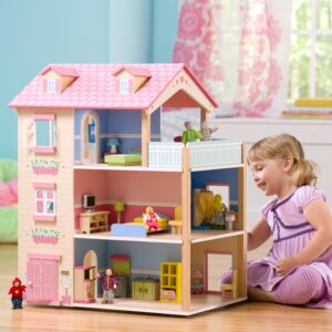 Picket Dollhouse That includes Turntable and 35-Piece Furnishings Set